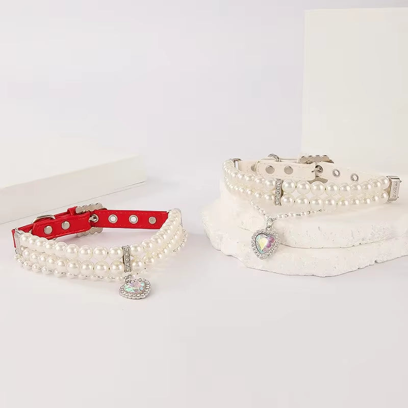 Luxury Pearl & Crystal Pet Collar – Elegant Necklace for Small Dogs and Cats