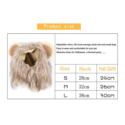 Lion Mane Wig for Cats and Small Dogs – Soft Adjustable Pet Costume Hat with Ears, Realistic Faux Fur Design
