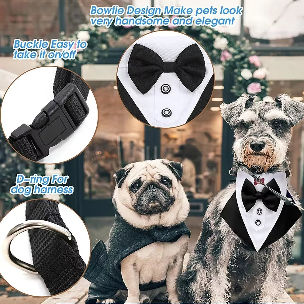 Premium Dog Cat Tuxedo Collar with Adjustable Bow Tie for Small & Medium Dogs Cats