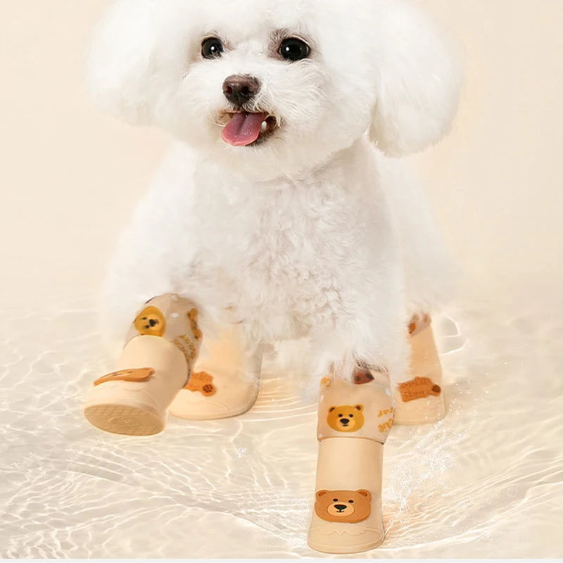 New 4Pcs/Set Waterproof Anti-Slip Dog Shoes – Warm Winter Booties for Small & Medium Dogs