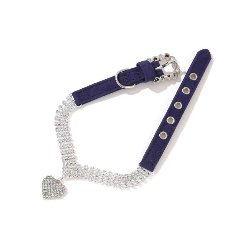 Premium Luxury Rhinestone Pet Collar – Velvet Crystal Necklace for Cats & Small Dogs (S–L)