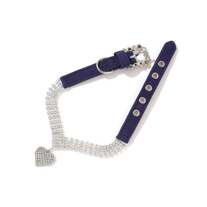Premium Luxury Rhinestone Pet Collar – Velvet Crystal Necklace for Cats & Small Dogs (S–L)