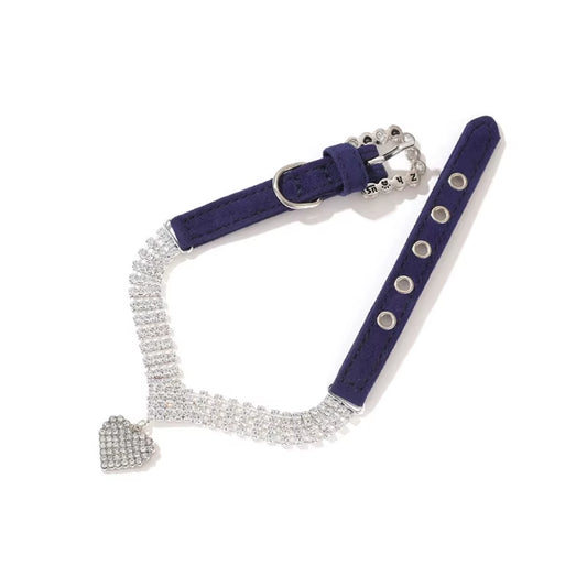 Premium Luxury Rhinestone Pet Collar – Velvet Crystal Necklace for Cats & Small Dogs (S–L)