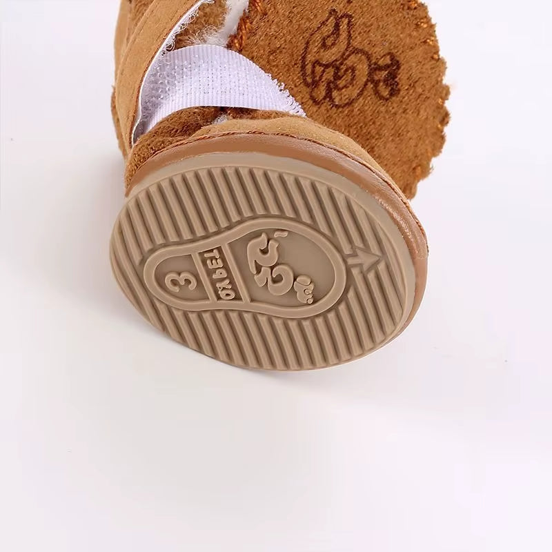 Soft Plush Winter Dog Boots – Washable Non-Slip Pet Snow Shoes for Small Dogs & Cats (Set of 4)