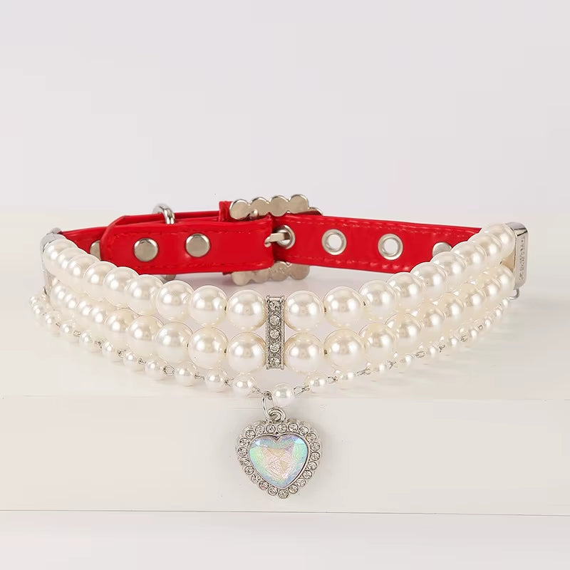 Luxury Pearl & Crystal Pet Collar – Elegant Necklace for Small Dogs and Cats