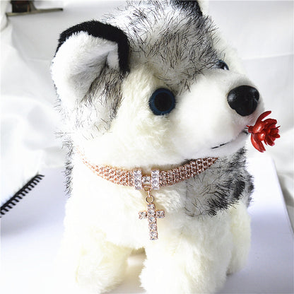 Beldoca™ Sparkling Rhinestone Pet Necklace – Luxury Zircon Cross Pendant Collar for Small Dogs and Cats
