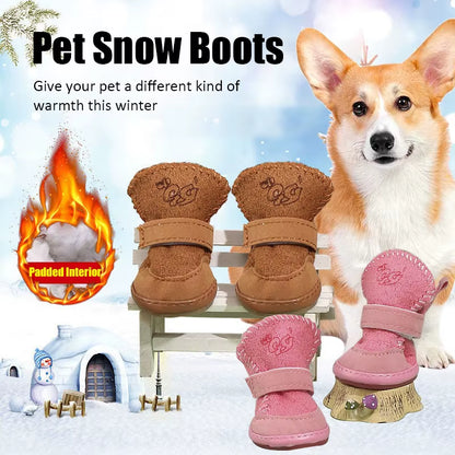 Soft Plush Winter Dog Boots – Washable Non-Slip Pet Snow Shoes for Small Dogs & Cats (Set of 4)