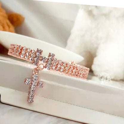 Beldoca™ Sparkling Rhinestone Pet Necklace – Luxury Zircon Cross Pendant Collar for Small Dogs and Cats
