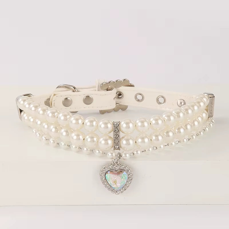 Luxury Pearl & Crystal Pet Collar – Elegant Necklace for Small Dogs and Cats