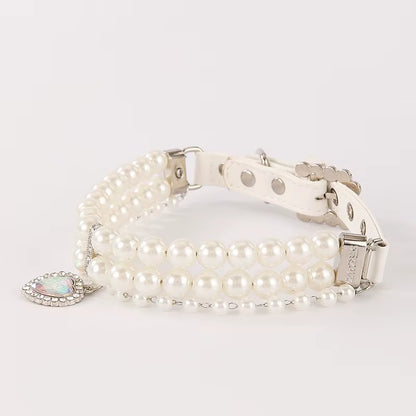 Luxury Pearl & Crystal Pet Collar – Elegant Necklace for Small Dogs and Cats
