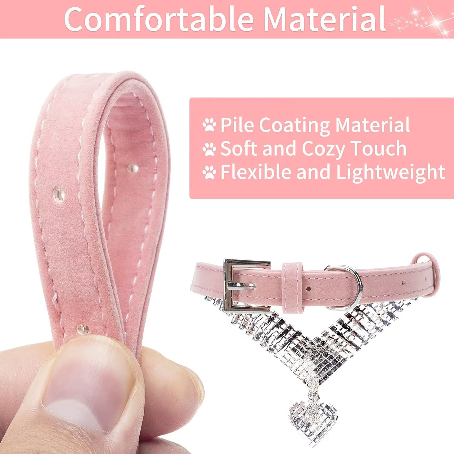 Premium Luxury Rhinestone Pet Collar – Velvet Crystal Necklace for Cats & Small Dogs (S–L)