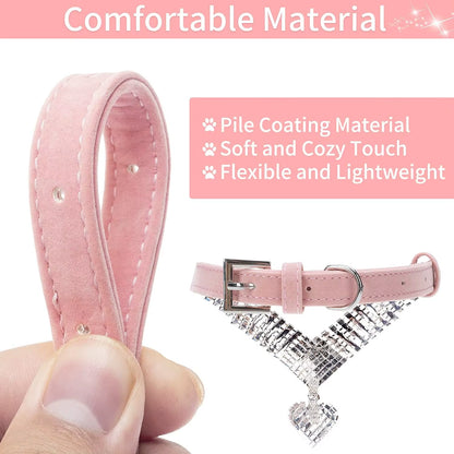 Premium Luxury Rhinestone Pet Collar – Velvet Crystal Necklace for Cats & Small Dogs (S–L)
