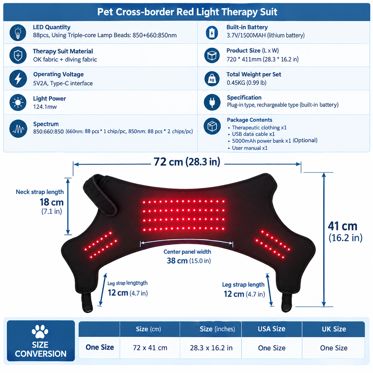 Dog Red Light Therapy Suit – 660nm & 850nm LED