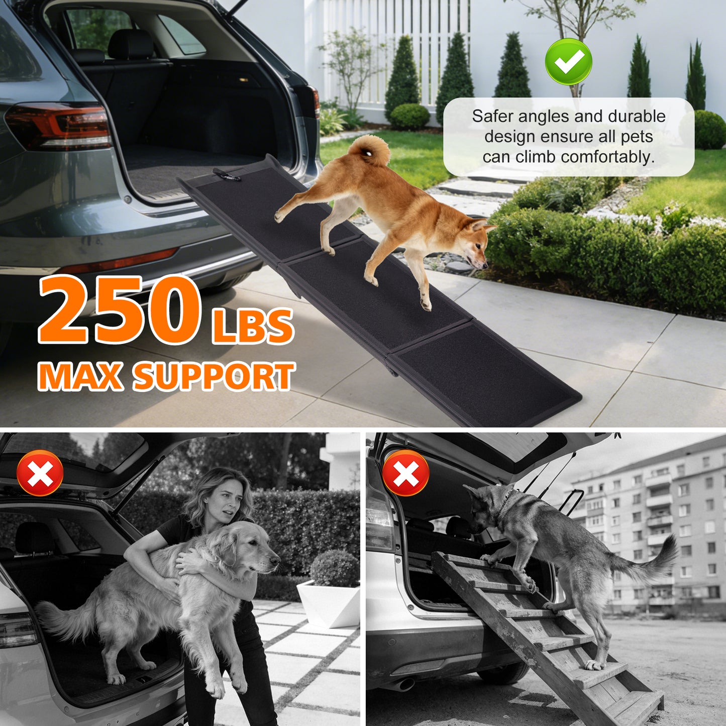 Beldoca™ Dog Ramp For Car 71x16 Foldable Dog Ramps For Large Dogs With Non-Slip Surface, Portable Pet Stair Ramp For Truck & SUV