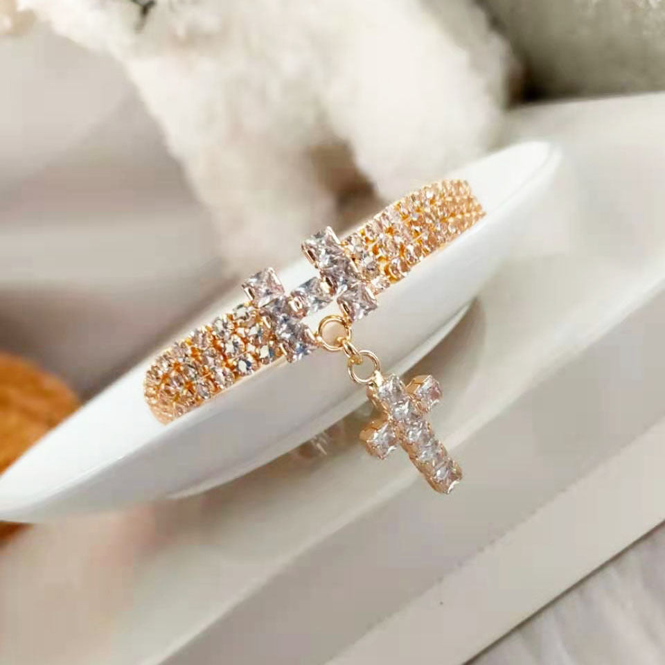 Beldoca™ Sparkling Rhinestone Pet Necklace – Luxury Zircon Cross Pendant Collar for Small Dogs and Cats