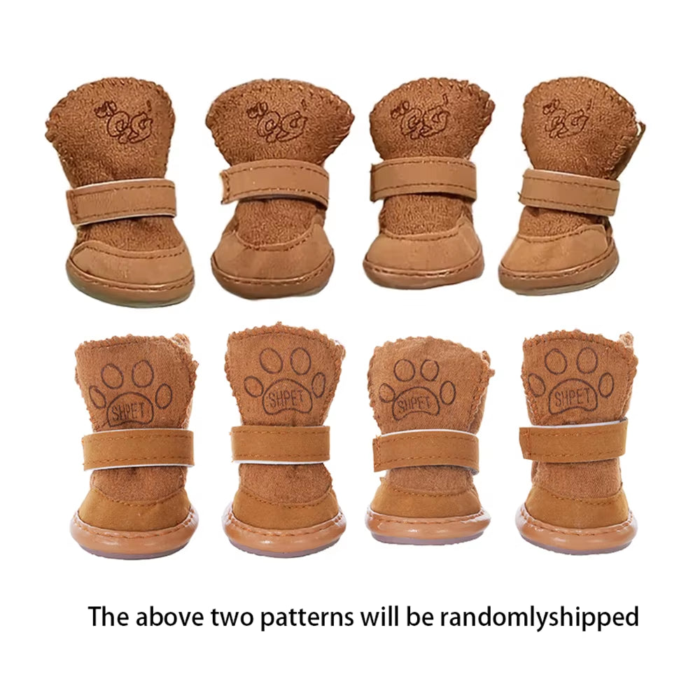 Soft Plush Winter Dog Boots – Washable Non-Slip Pet Snow Shoes for Small Dogs & Cats (Set of 4)