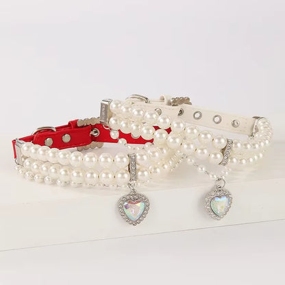 Luxury Pearl & Crystal Pet Collar – Elegant Necklace for Small Dogs and Cats