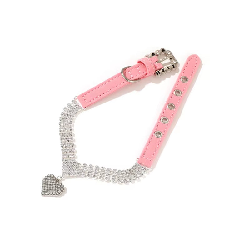 Premium Luxury Rhinestone Pet Collar – Velvet Crystal Necklace for Cats & Small Dogs (S–L)