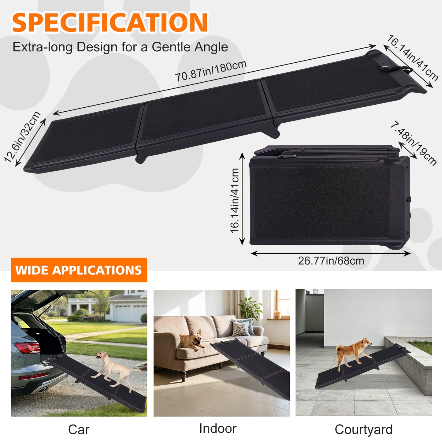 Beldoca™ Dog Ramp For Car 71x16 Foldable Dog Ramps For Large Dogs With Non-Slip Surface, Portable Pet Stair Ramp For Truck & SUV