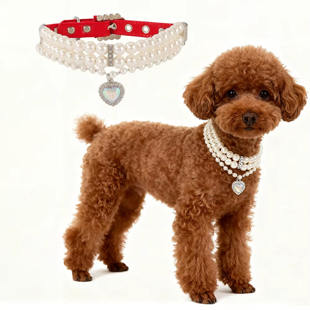 Luxury Pearl & Crystal Pet Collar – Elegant Necklace for Small Dogs and Cats