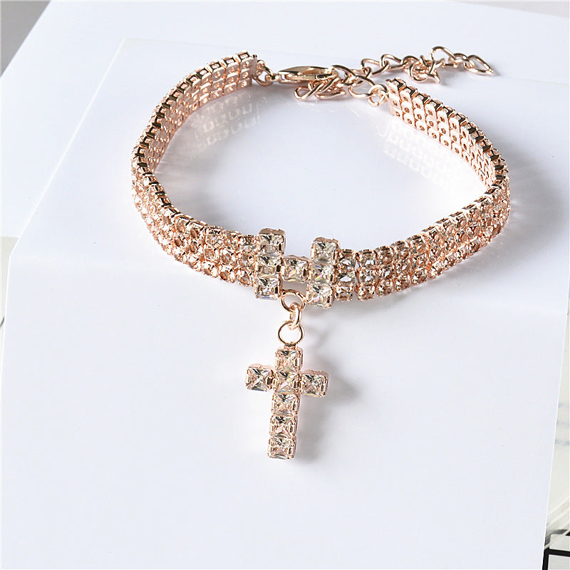 Beldoca™ Sparkling Rhinestone Pet Necklace – Luxury Zircon Cross Pendant Collar for Small Dogs and Cats